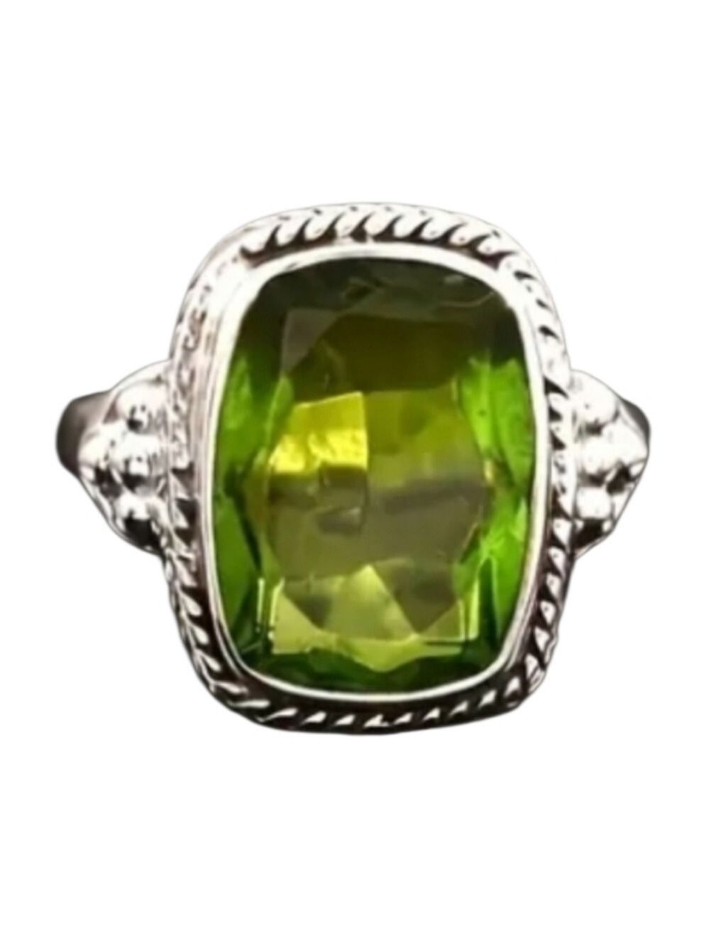 Silvertone Green Gemstone Ring